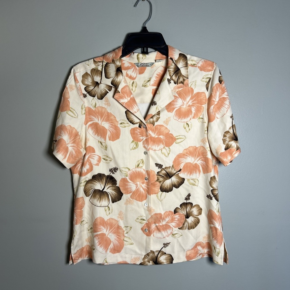 Tommy Bahama 100% Silk Shirt Hawaiian Tropical Hibiscus Floral Cruise Women M
